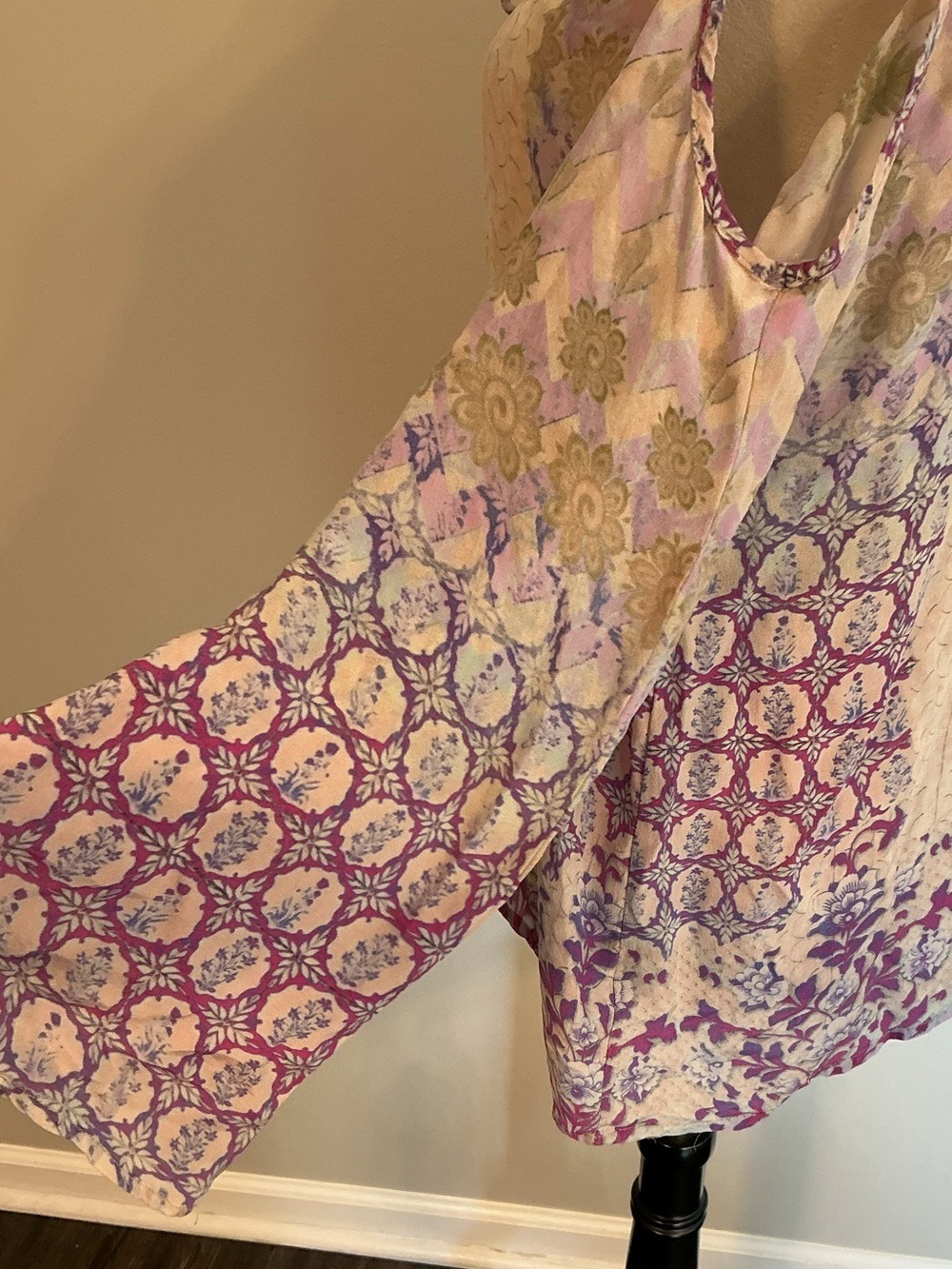 Tolani Silk Cold Shoulder Peasant Blouse - Picture 5 of 10